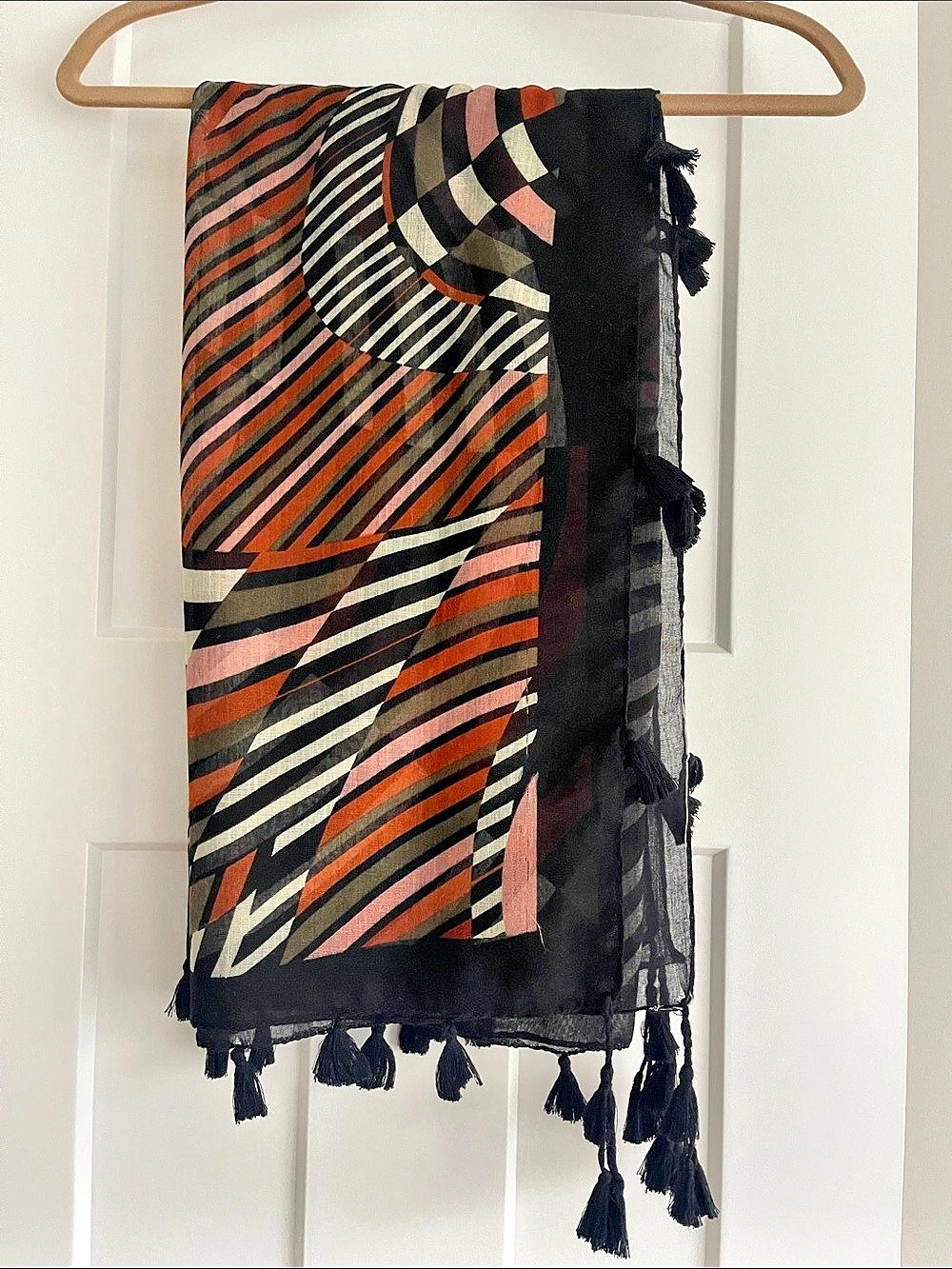 Orange/Pink/Black Silk Mix Tassel Scarf
